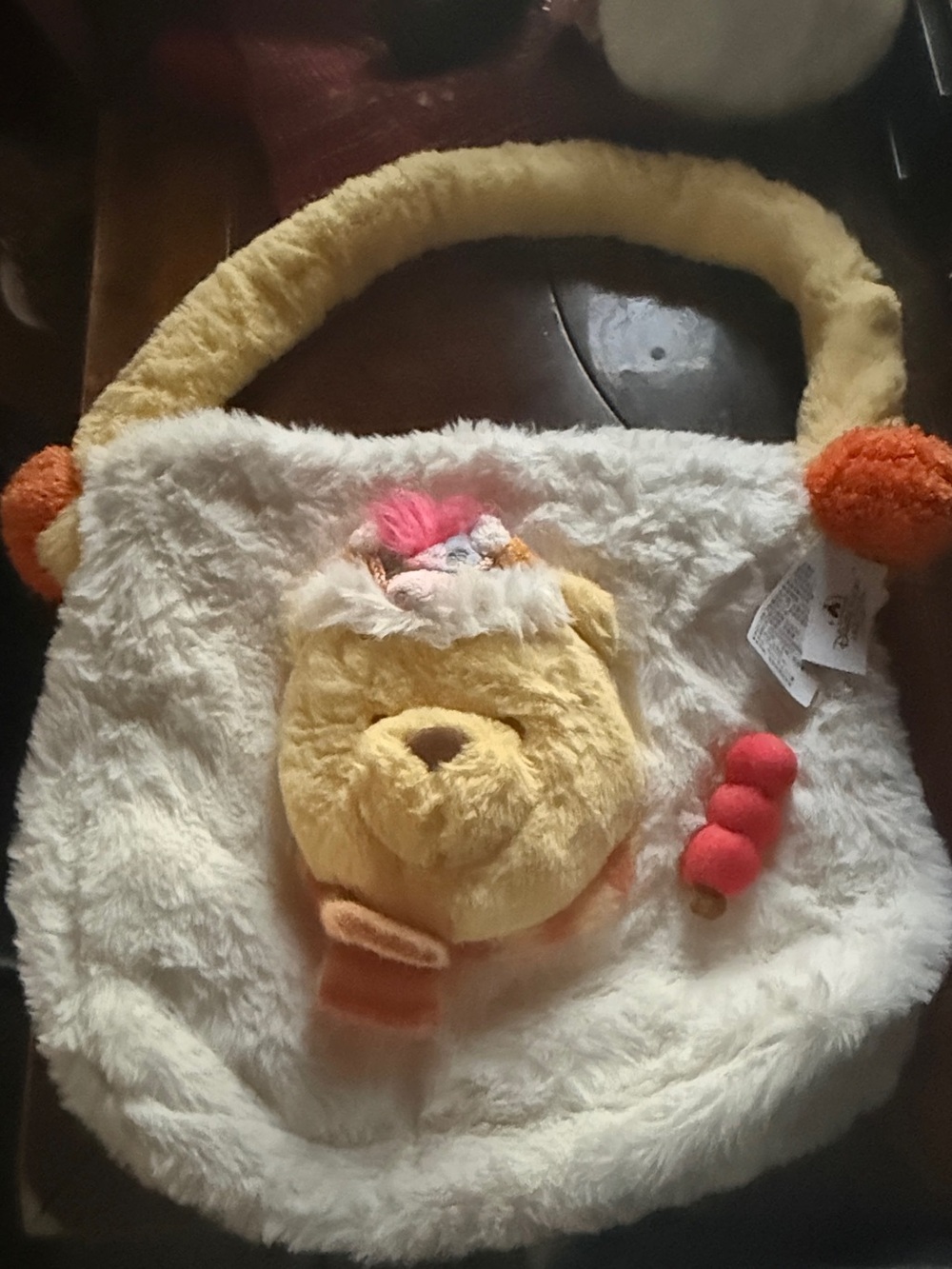 Disney Plush Winnie The Pooh Christmas Shoulder Bag in White, Yellow & Orange